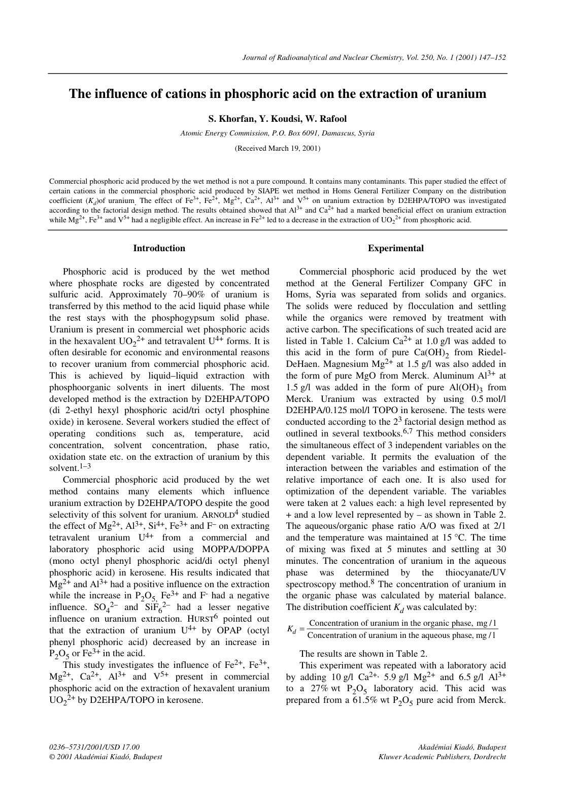 First page of The influence of cations in phosphoric a