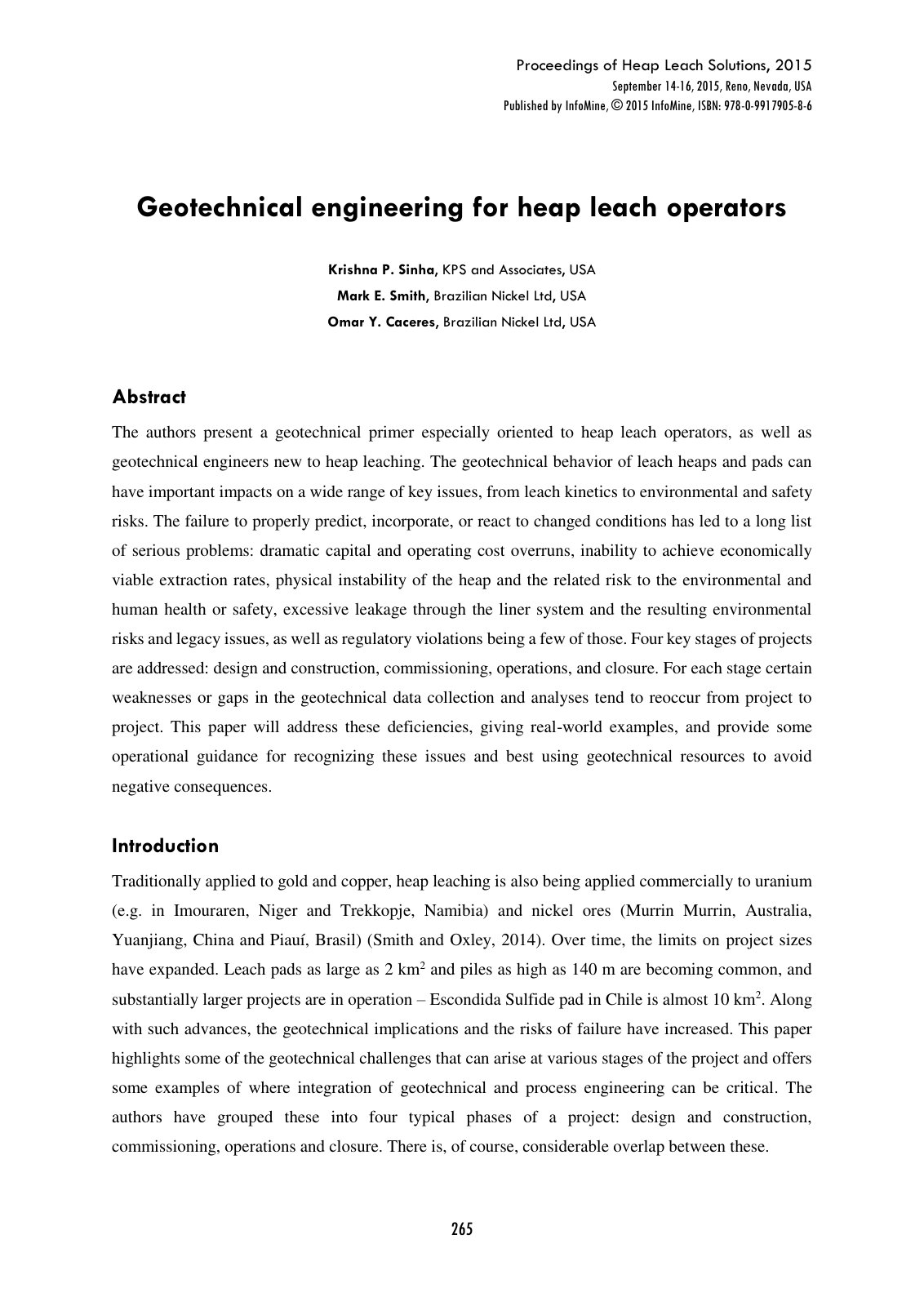 First page of Geotechnical engineering for heap leach