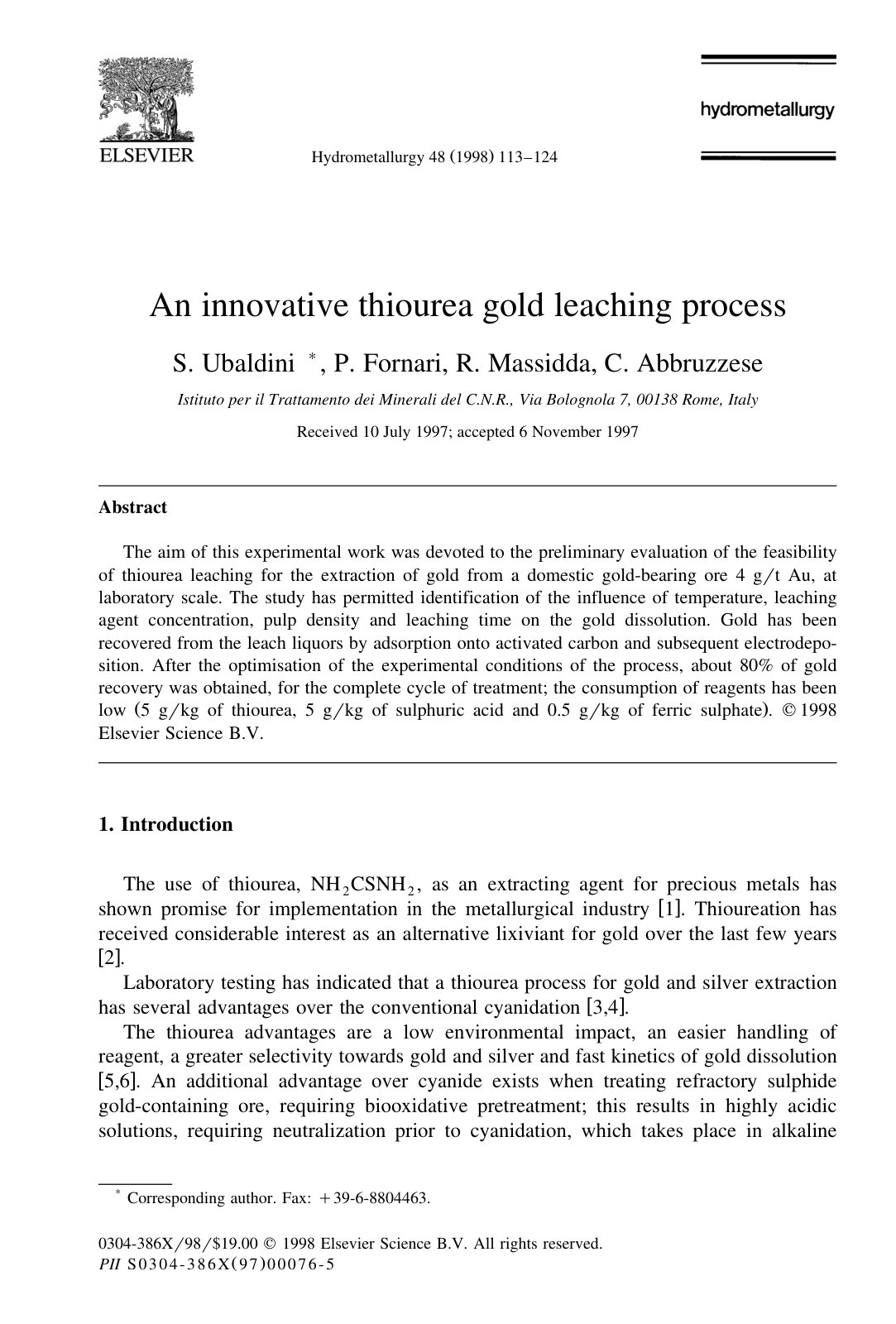 First page of An innovative thiourea gold leaching pro