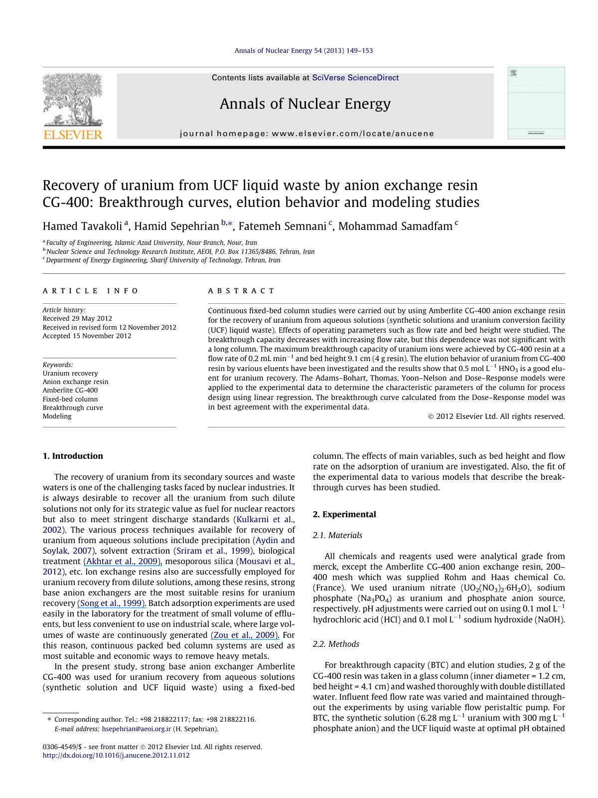 First page of Recovery of uranium from UCF liquid wast