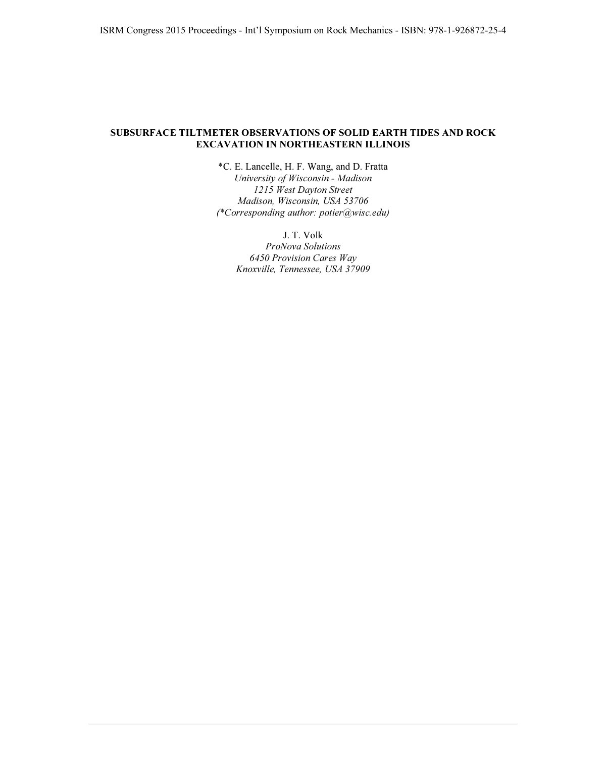 First page of Subsurface tiltmeter observations of solid earth tides and rock excavation in northeastern Illinois