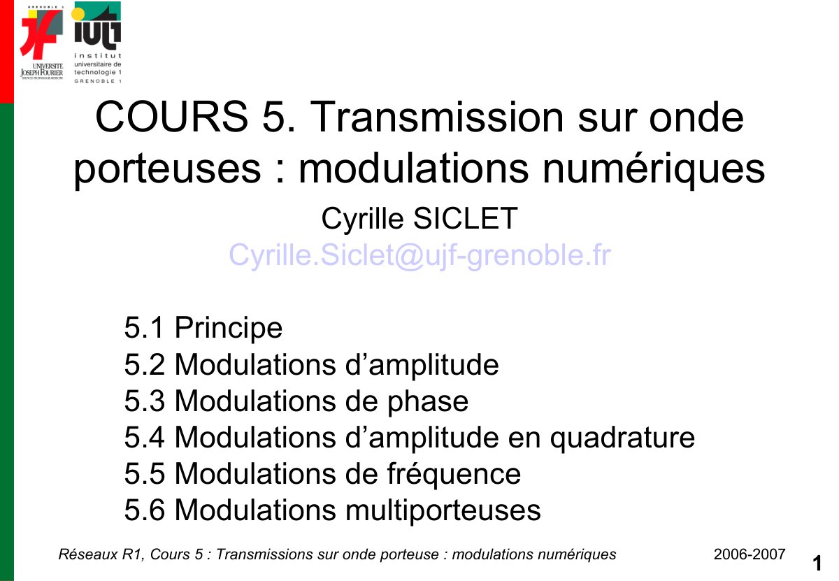 First page of Transmission sur onde porteuses : modulations numériques