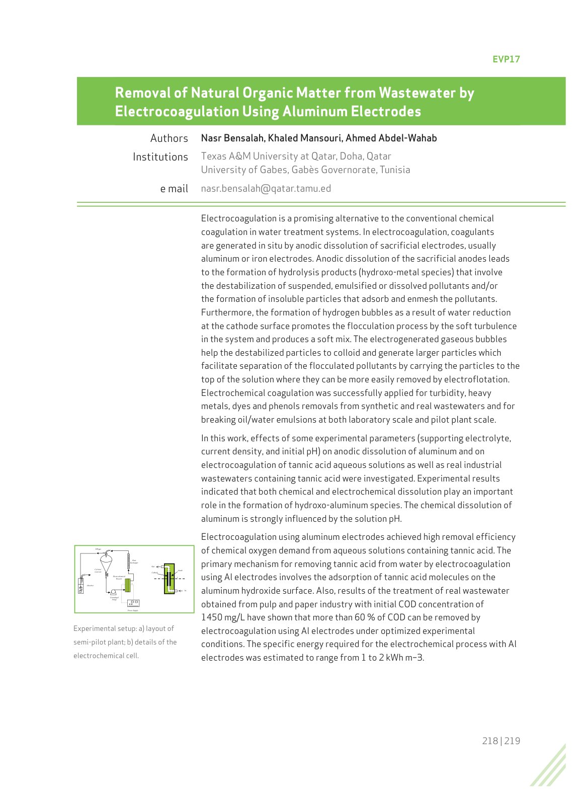 First page of Removal of Natural Organic Matter from Wastewater by Electrocoagulation Using Aluminum Electrodes