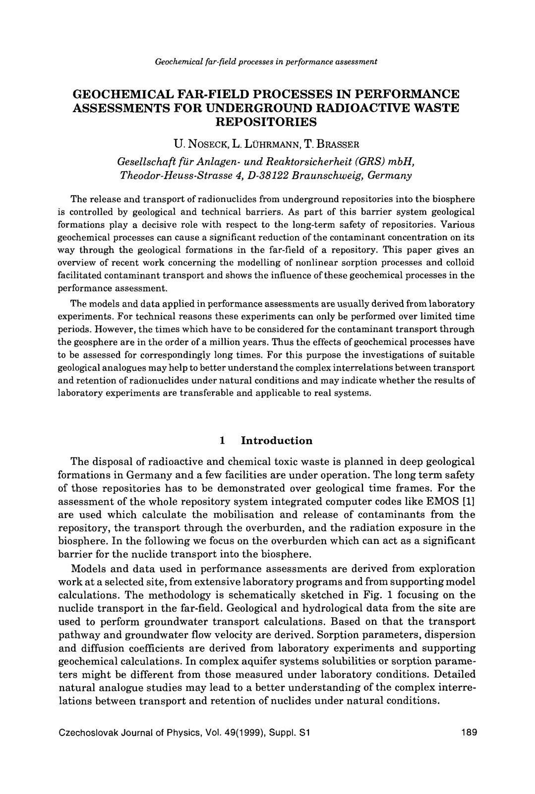 First page of Geochemical far-field processes in performance assessment