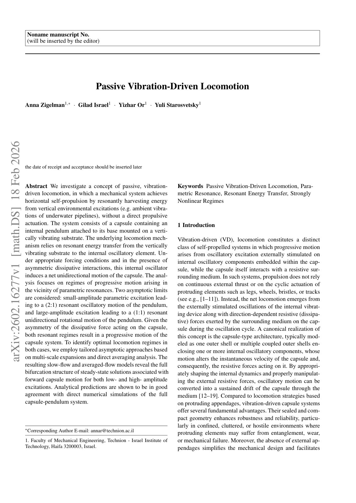 First page of Passive Vibration-Driven Locomotion