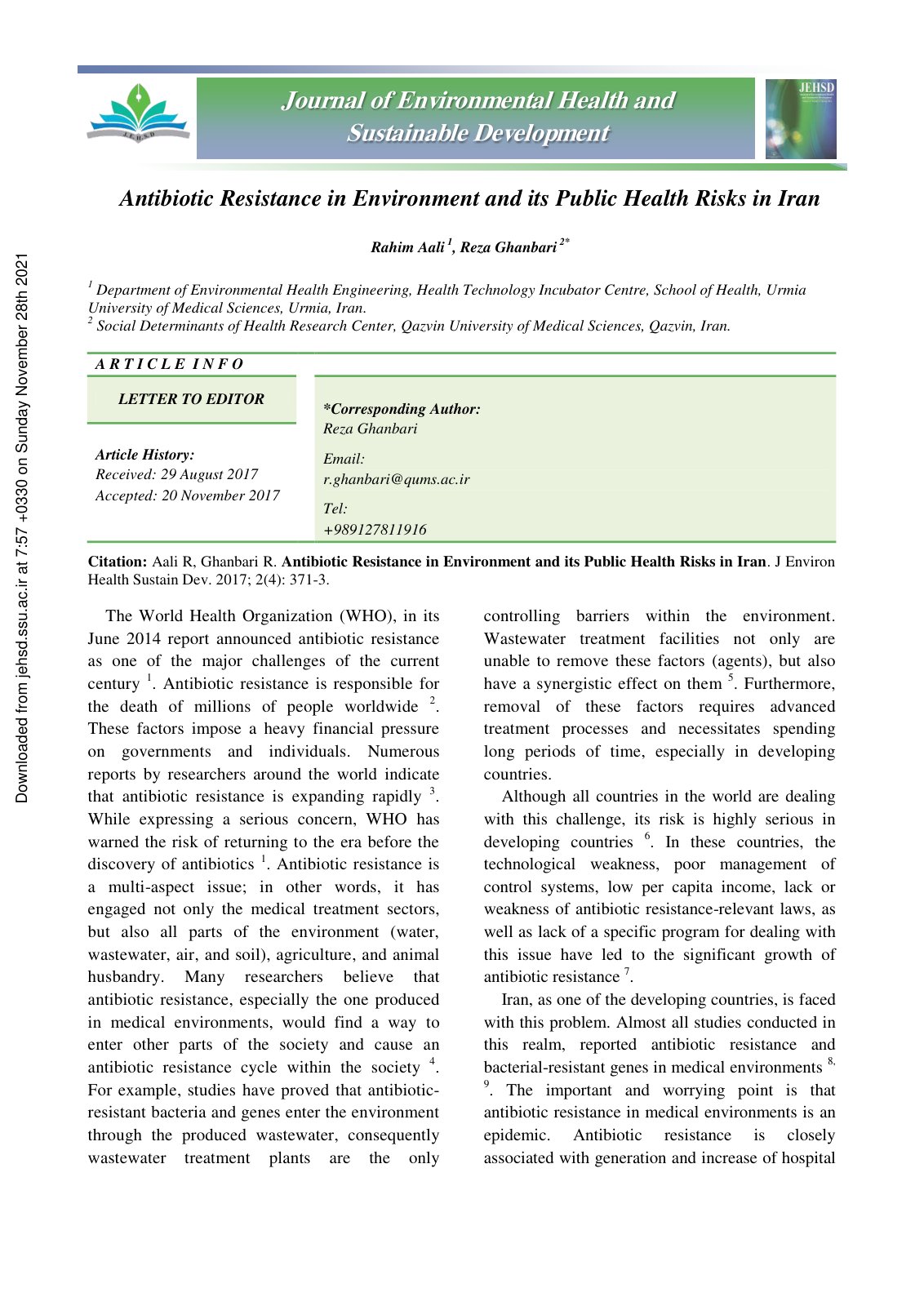 First page of Antibiotic Resistance in Environment and