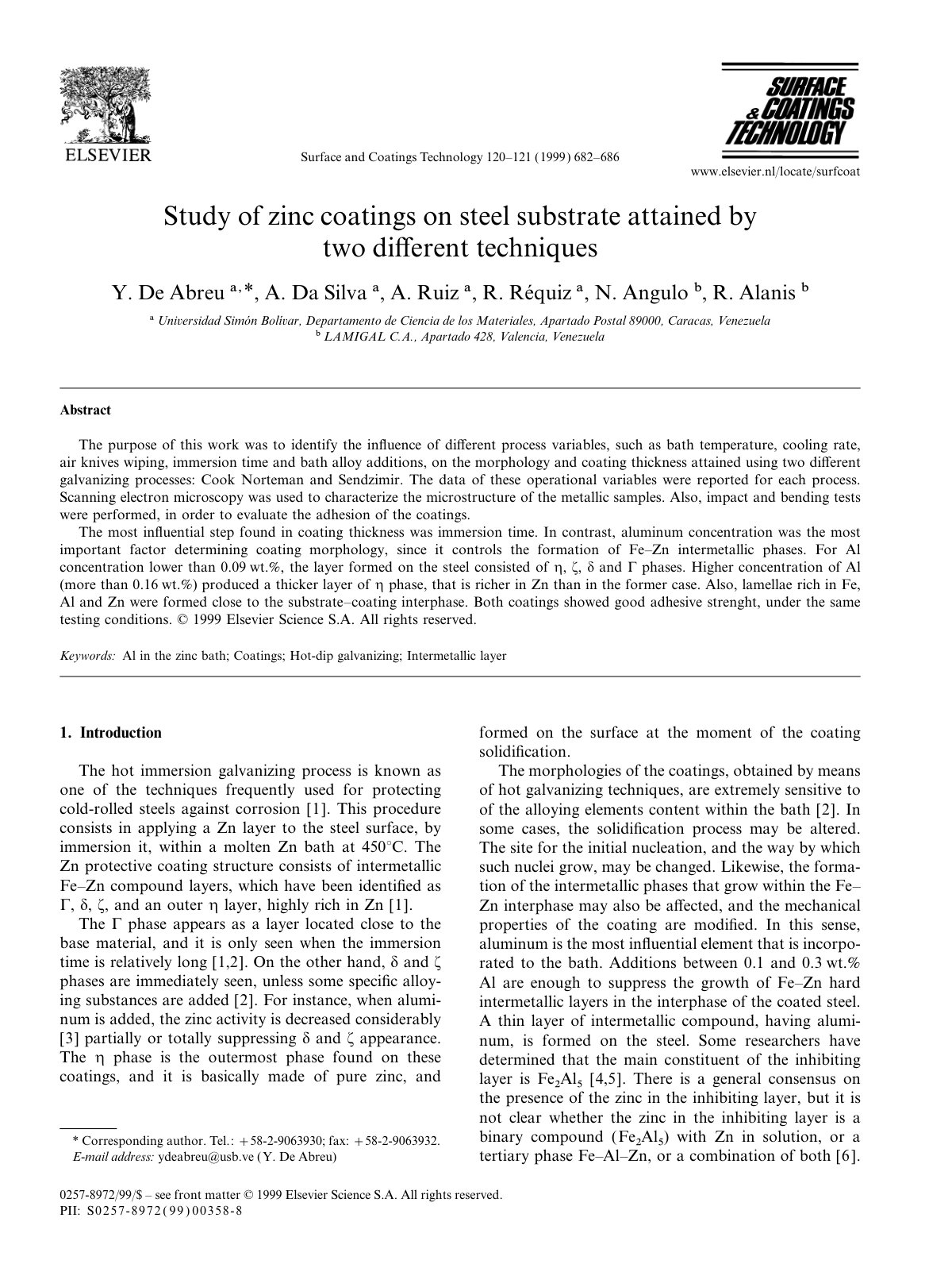 First page of Study of zinc coatings on steel substrate attained by two diVerent techniques