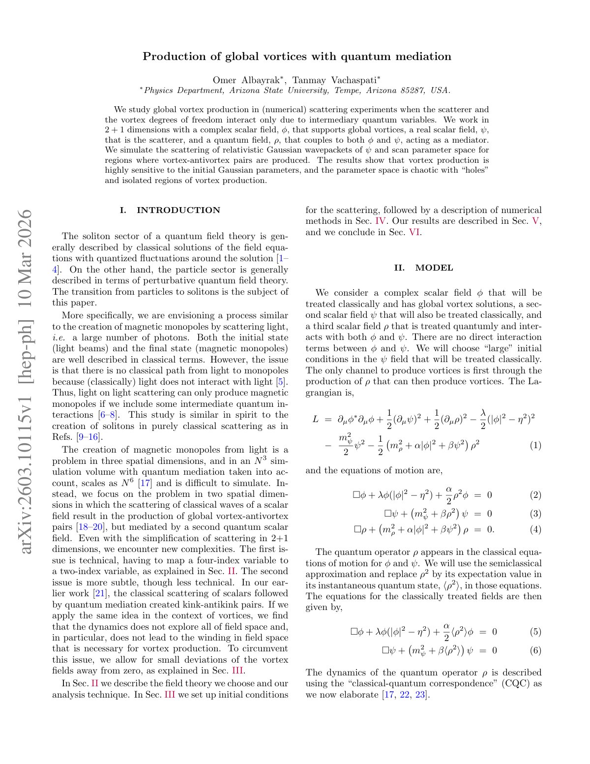 First page of Production of global vortices with quantum mediati