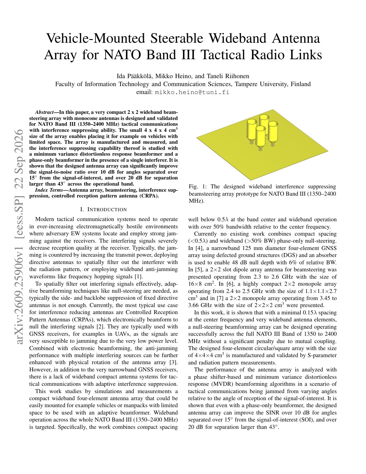 First page of Vehicle-Mounted Steerable Wideband Antenna Array for NATO Band III Tactical Radio Links