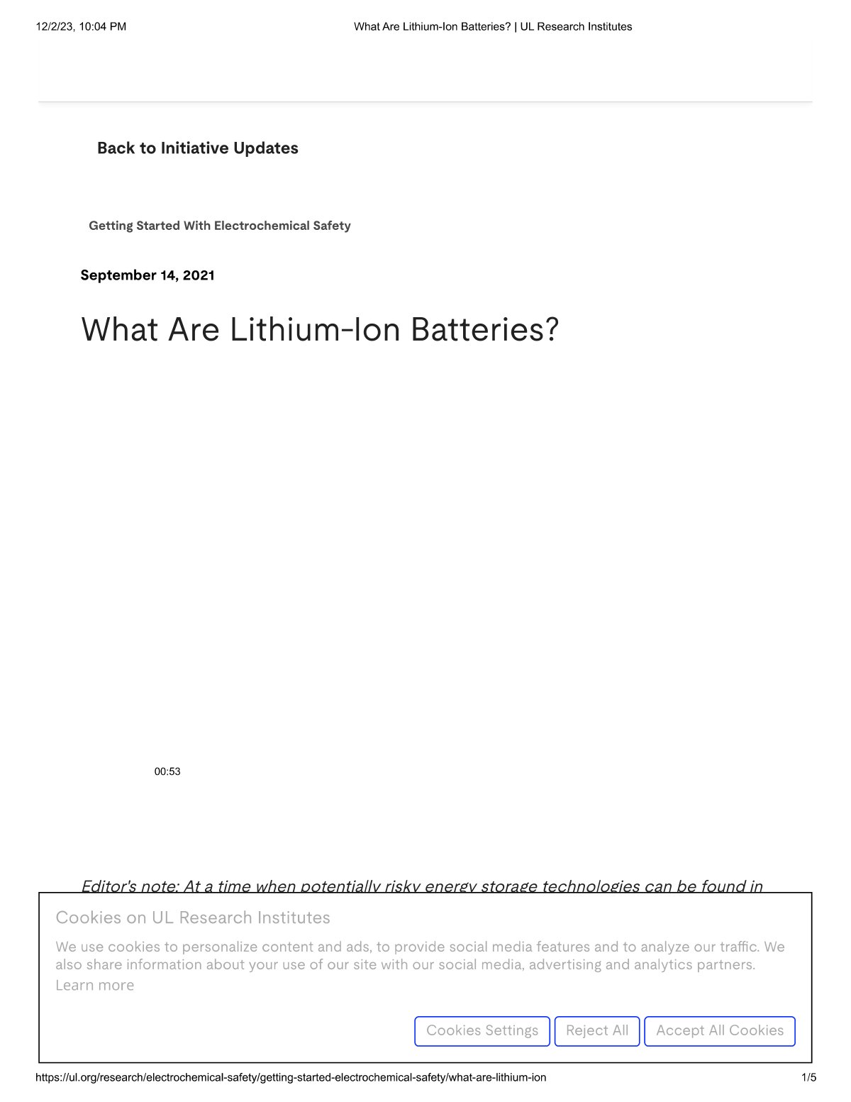 First page of Components of Li ion