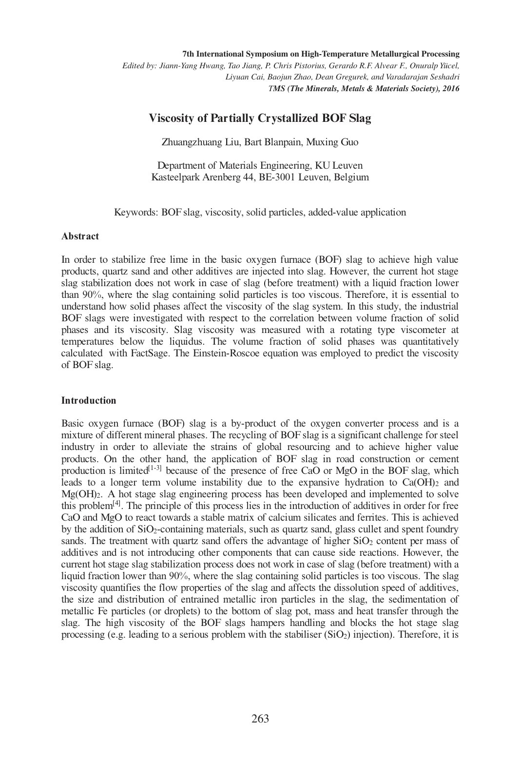 First page of Viscosity of Partially Crystallized BOF Slag