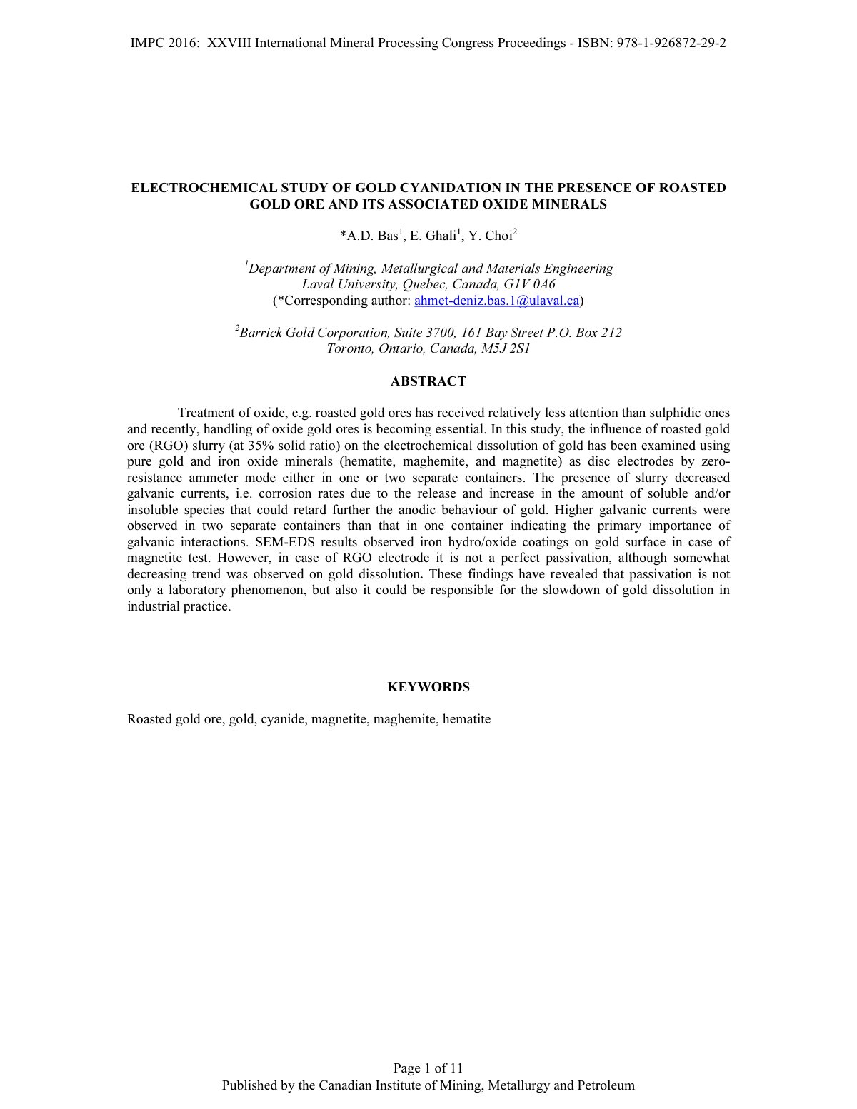 First page of ELECTROCHEMICAL STUDY OF GOLD CYANIDATIO