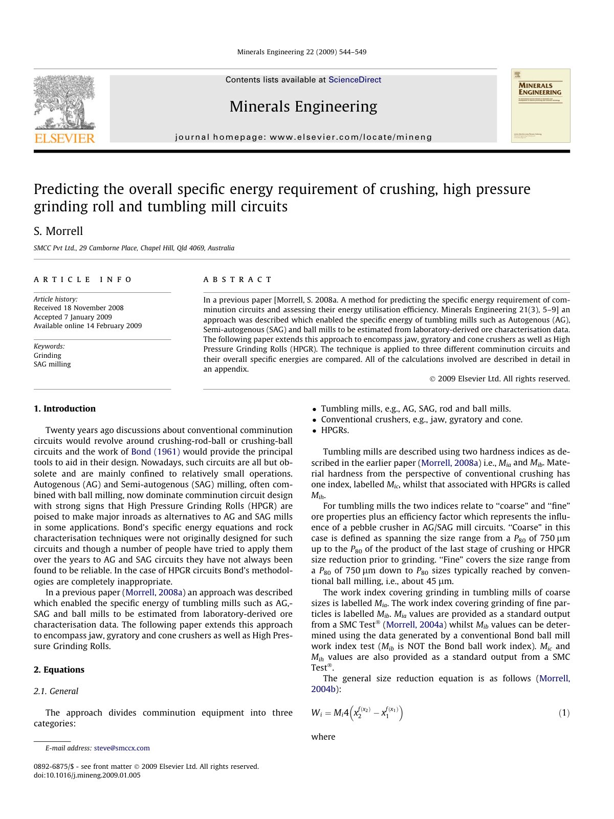 First page of Overall specific energy HPGR Morrell