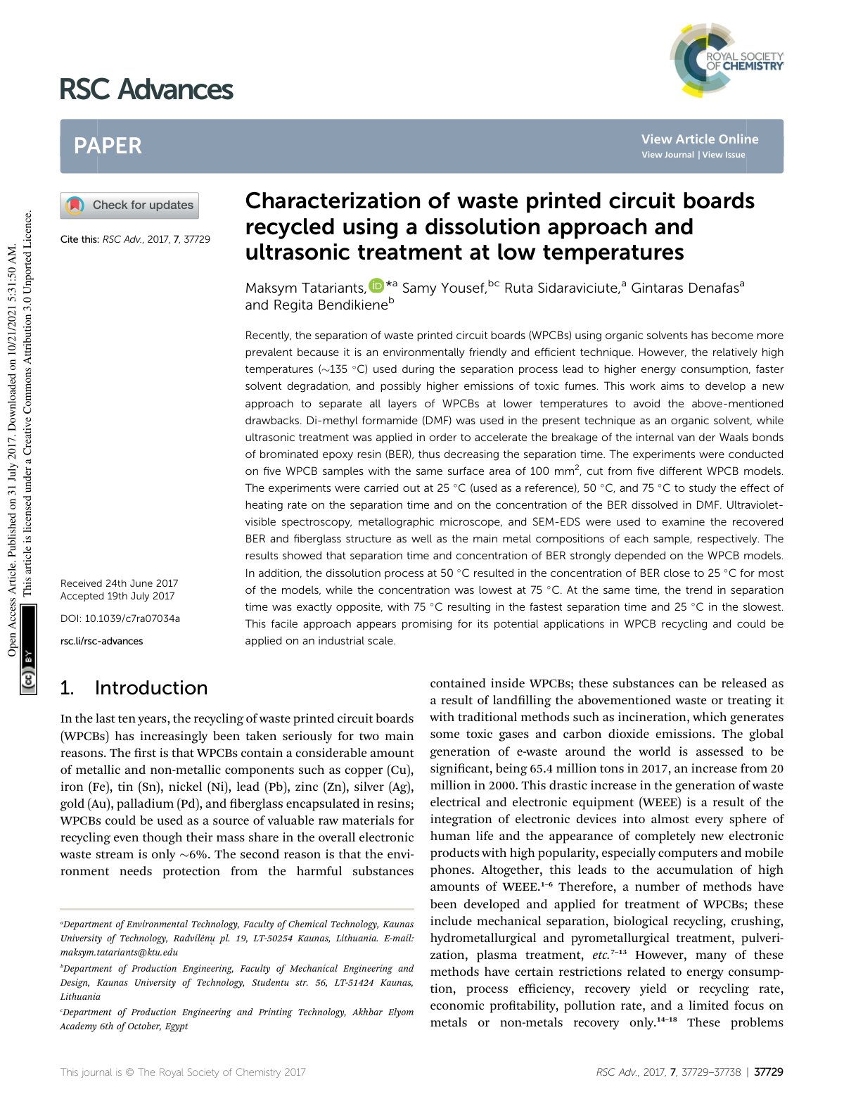 First page of Characterization of waste printed circui