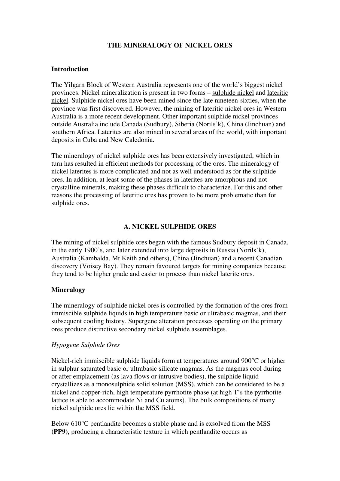 First page of Lec 18. Nickel Mineralogy and Ores