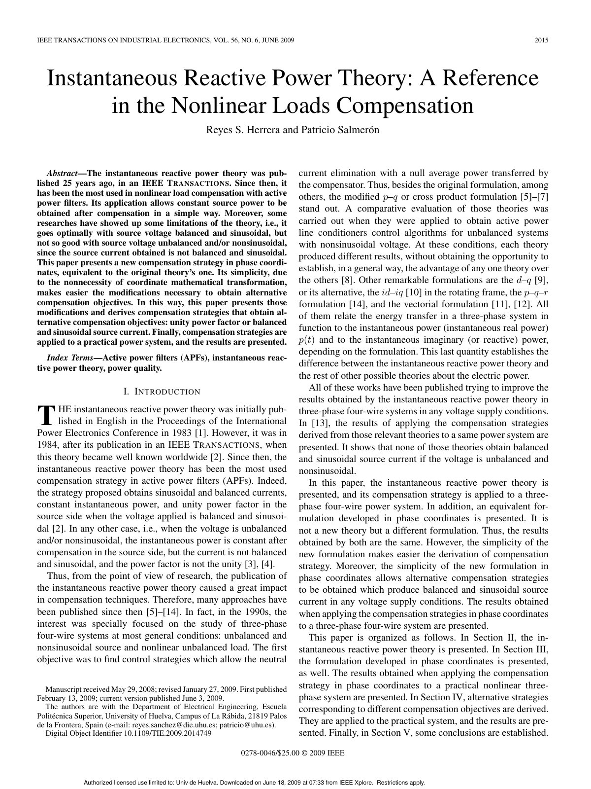 First page of Instantaneous Reactive Power Theory A Re