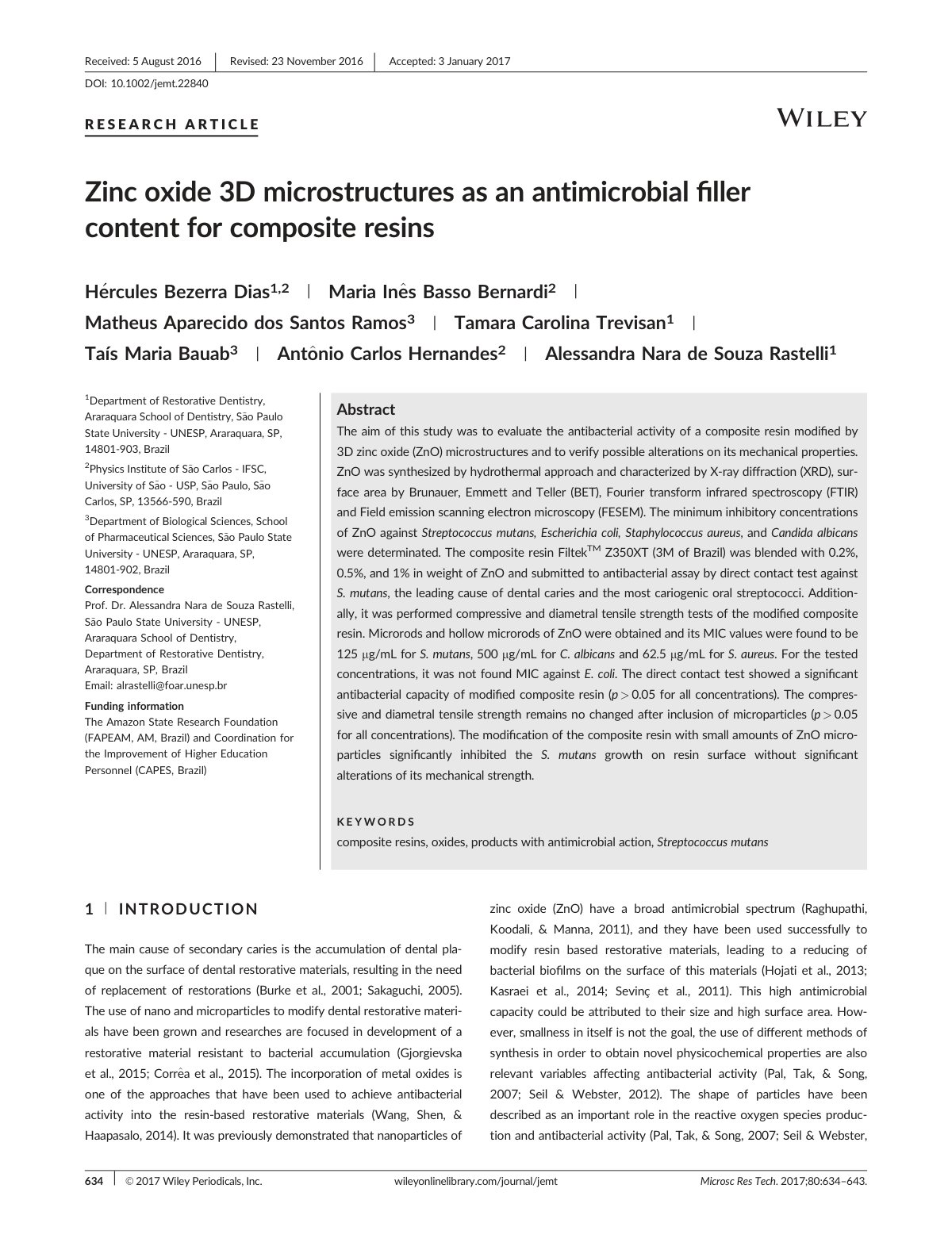 First page of Zinc oxide 3D microstructures as an anti