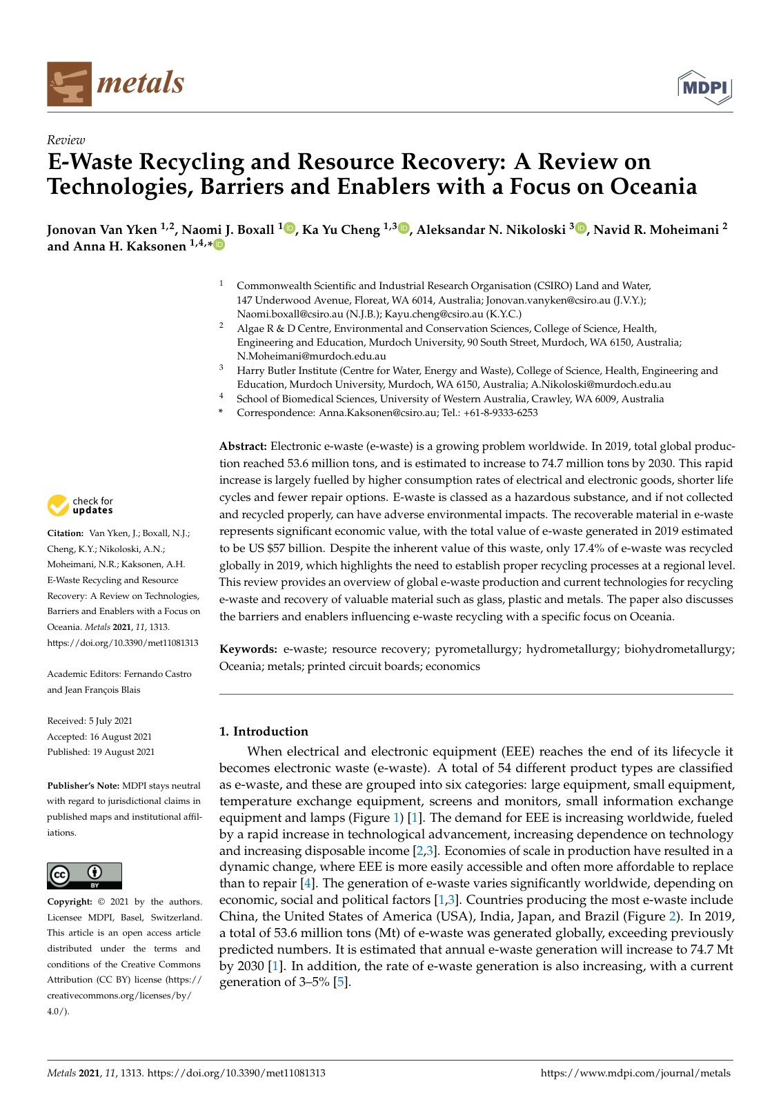 First page of E Waste Recycling and Resource Recovery