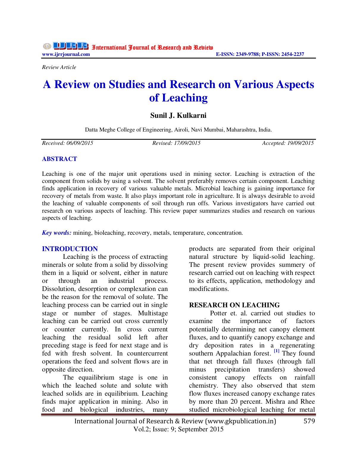 First page of A Review on Studies and Research on Vari