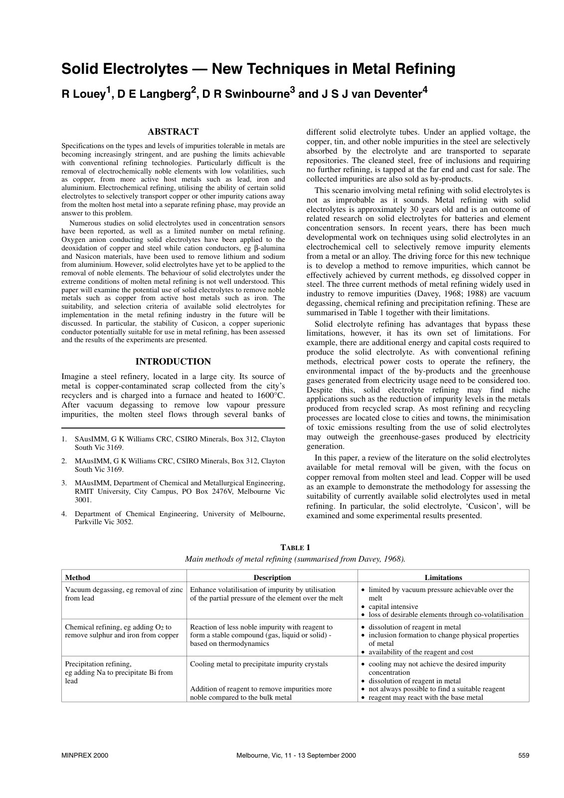 First page of Solid Electrolytes — New Techniques in Metal Refining