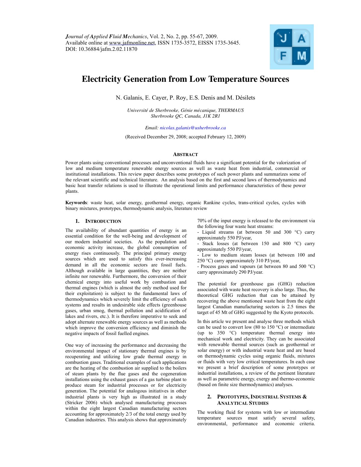 First page of Electricity Generation from Low Temperat