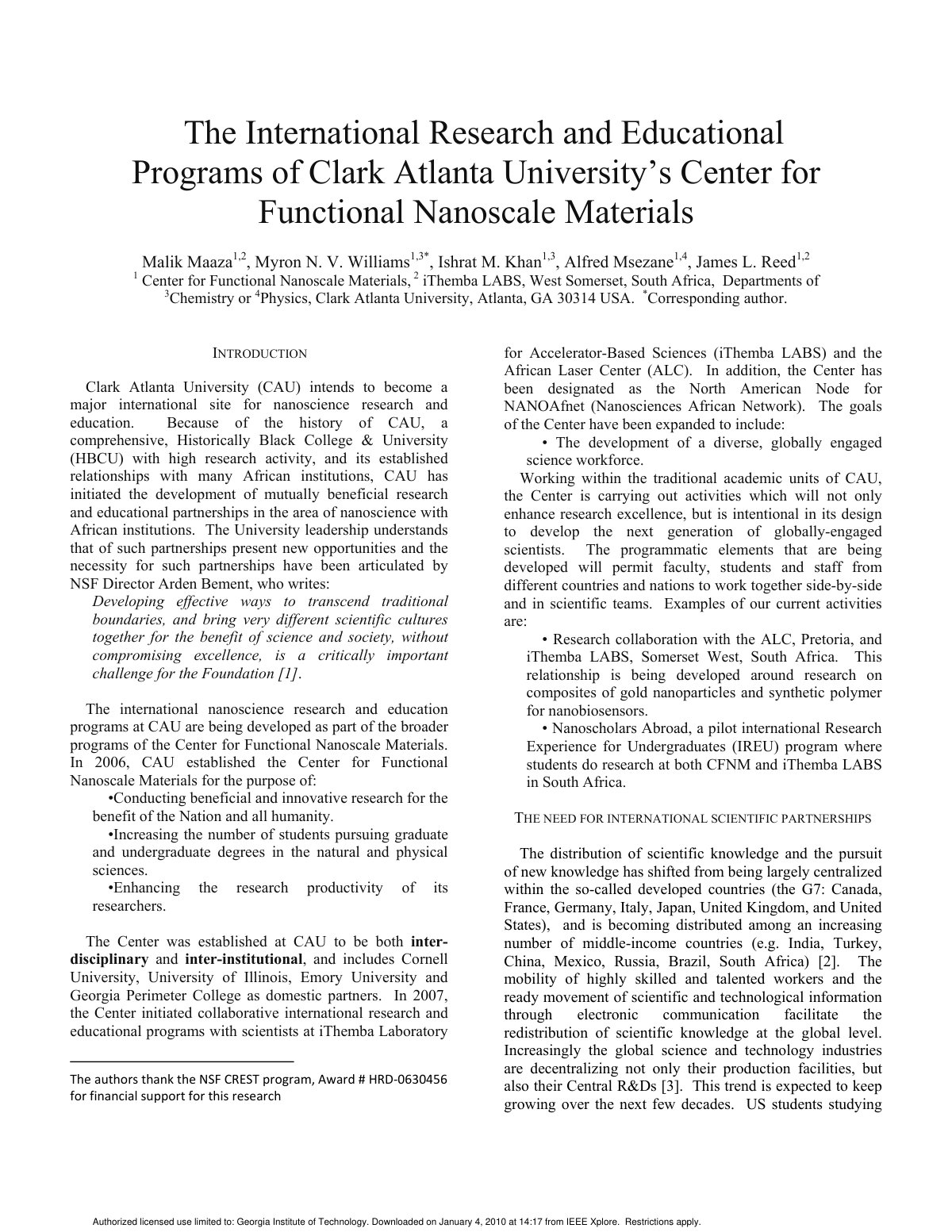 First page of The international research and education