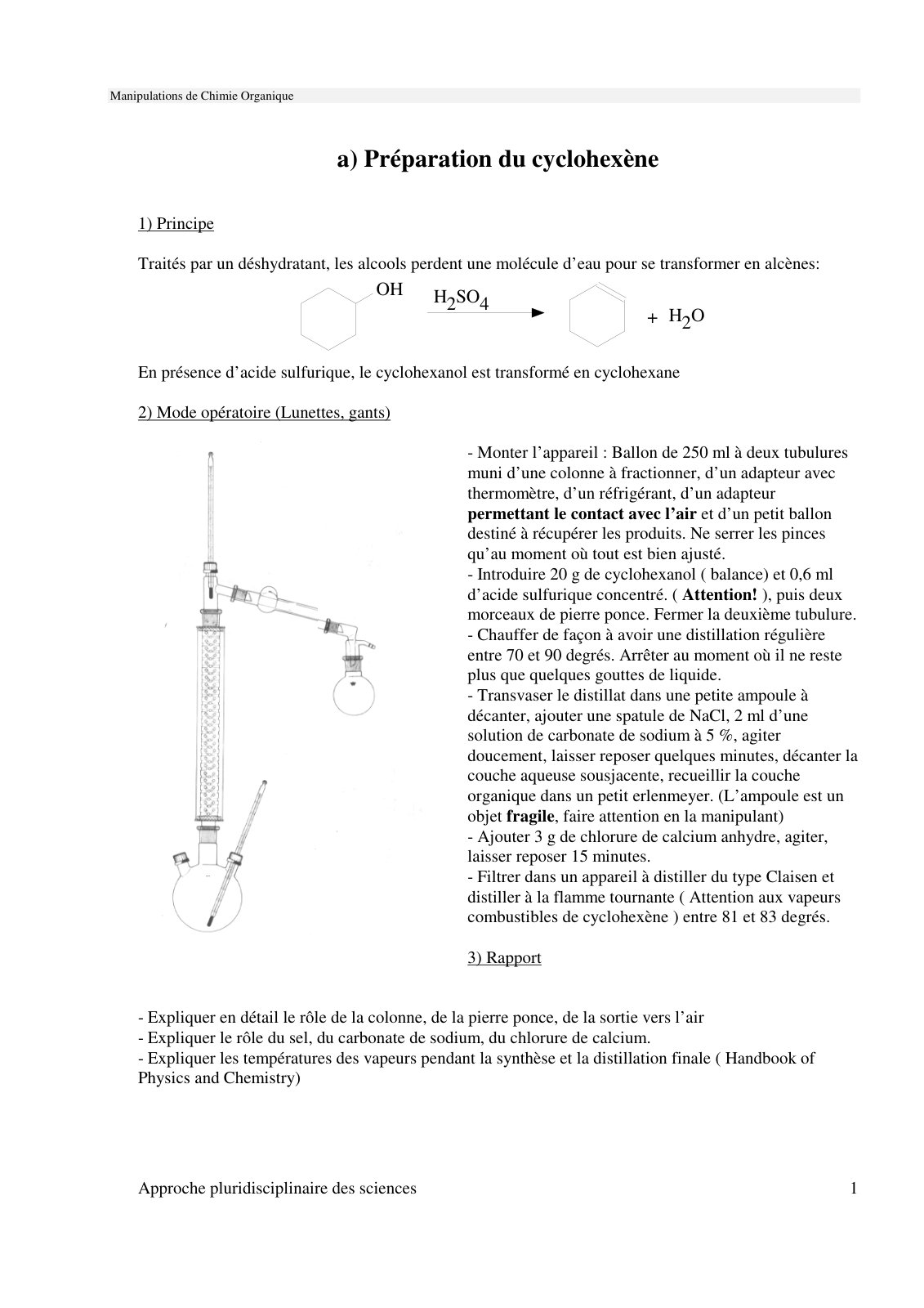 First page of Manipulations de Chimie Organique