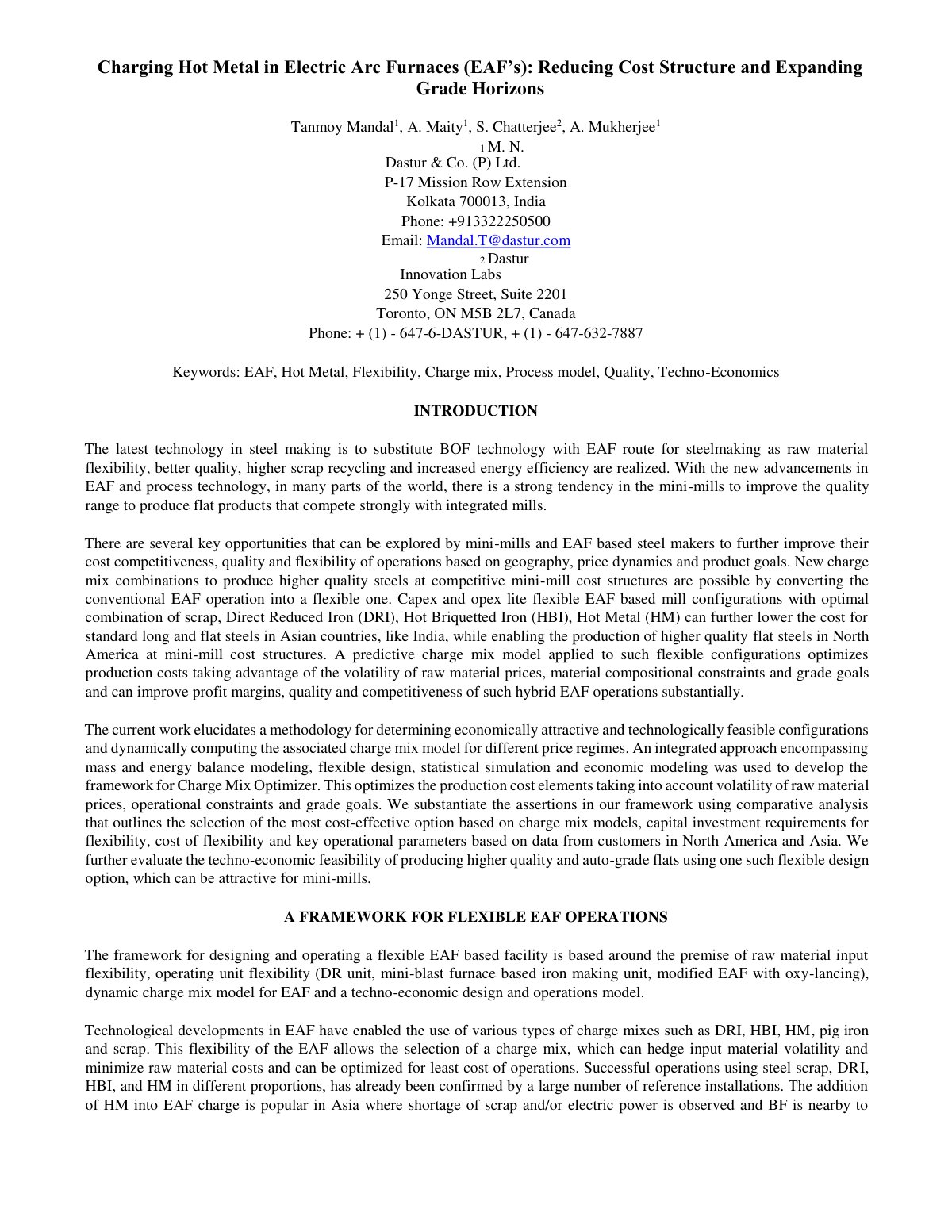 First page of 7B 4 Charging HM in EAF's  Reducing Cost