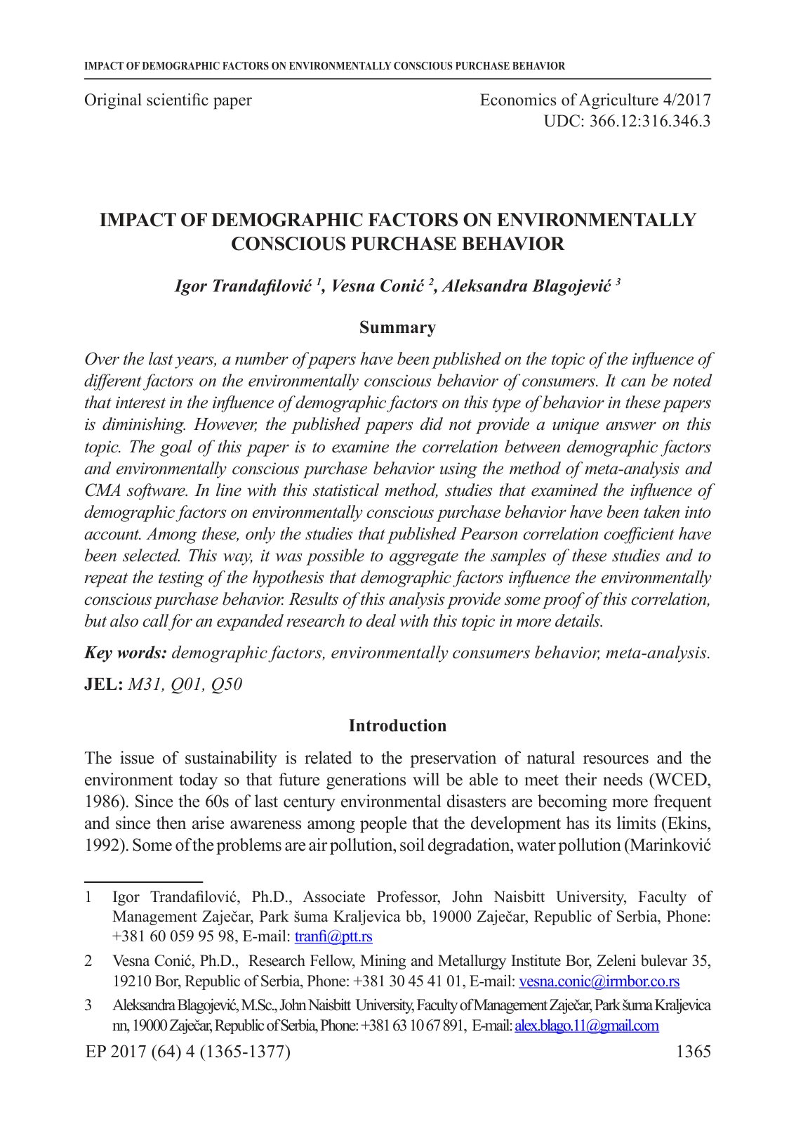 First page of Impact of demographic factors on environ