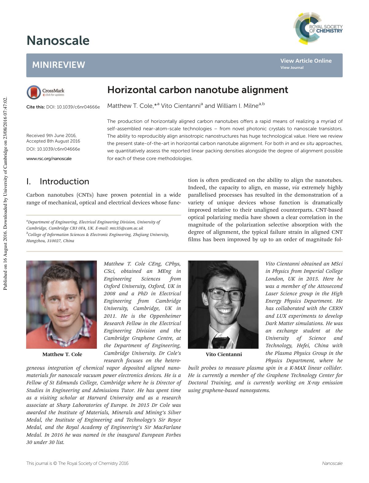 First page of Horizontal carbon nanotube alignment