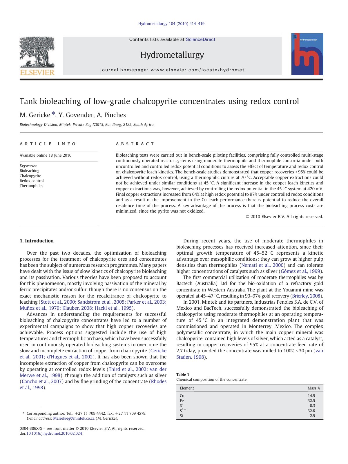 First page of Tank bioleaching of low grade chalcopyri