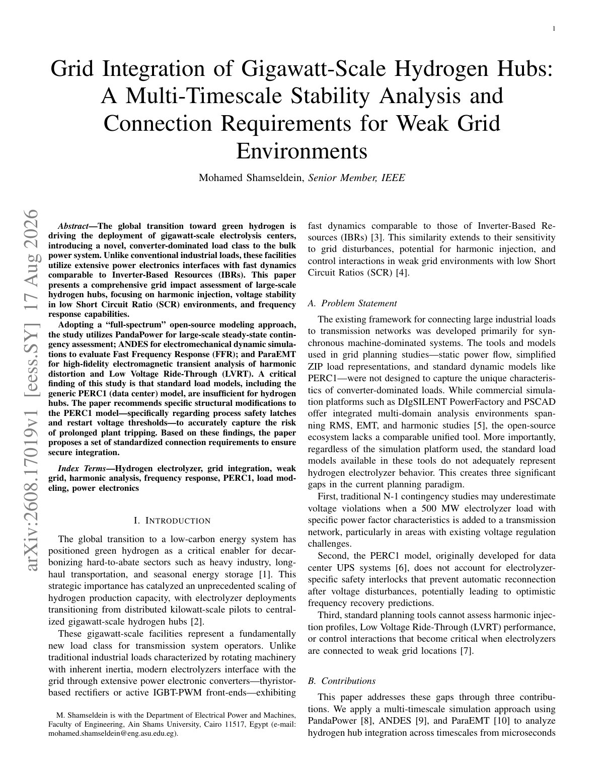 First page of 2026 Shamseldein Hydrogen Hub Grid Integration