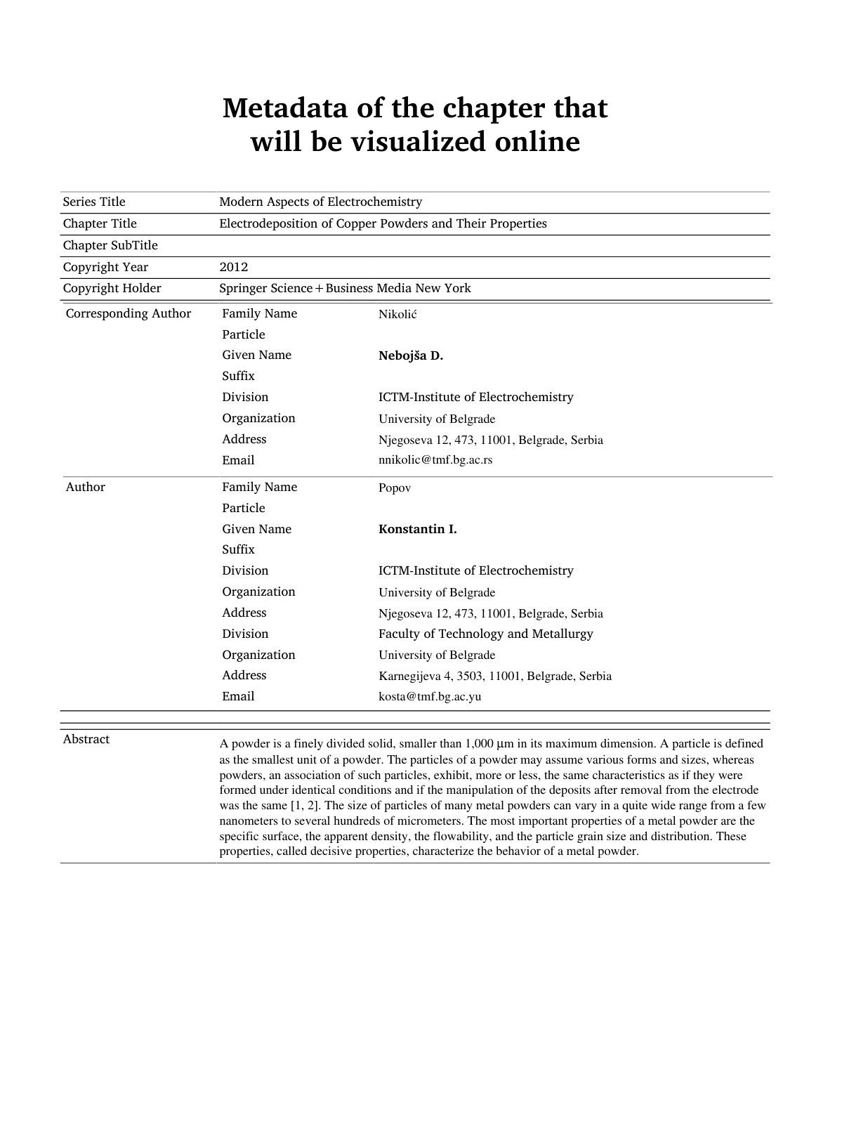 First page of Electrodeposition of Copper Powders and
