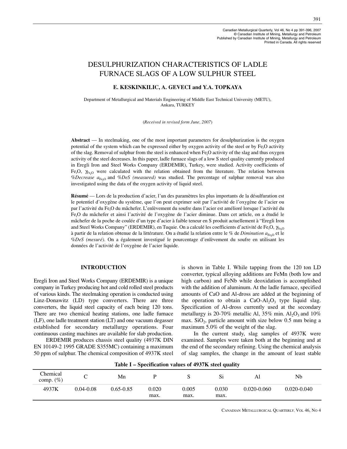 First page of Desulphurization Characteristics of Ladl