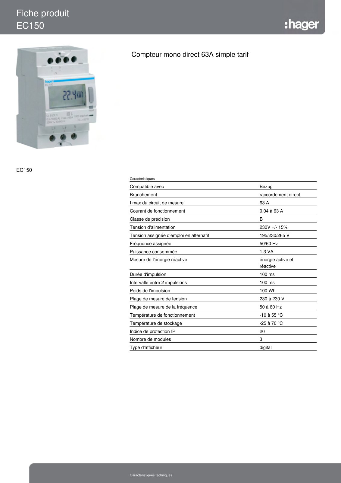 First page of Compteur mono direct 63A simple tarif