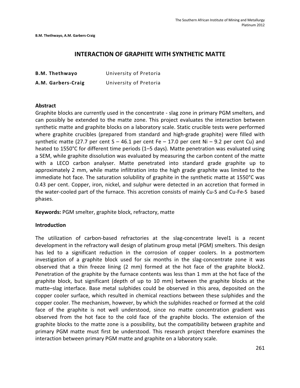 First page of INTERACTION OF GRAPHITE WITH SYNTHETIC MATTE