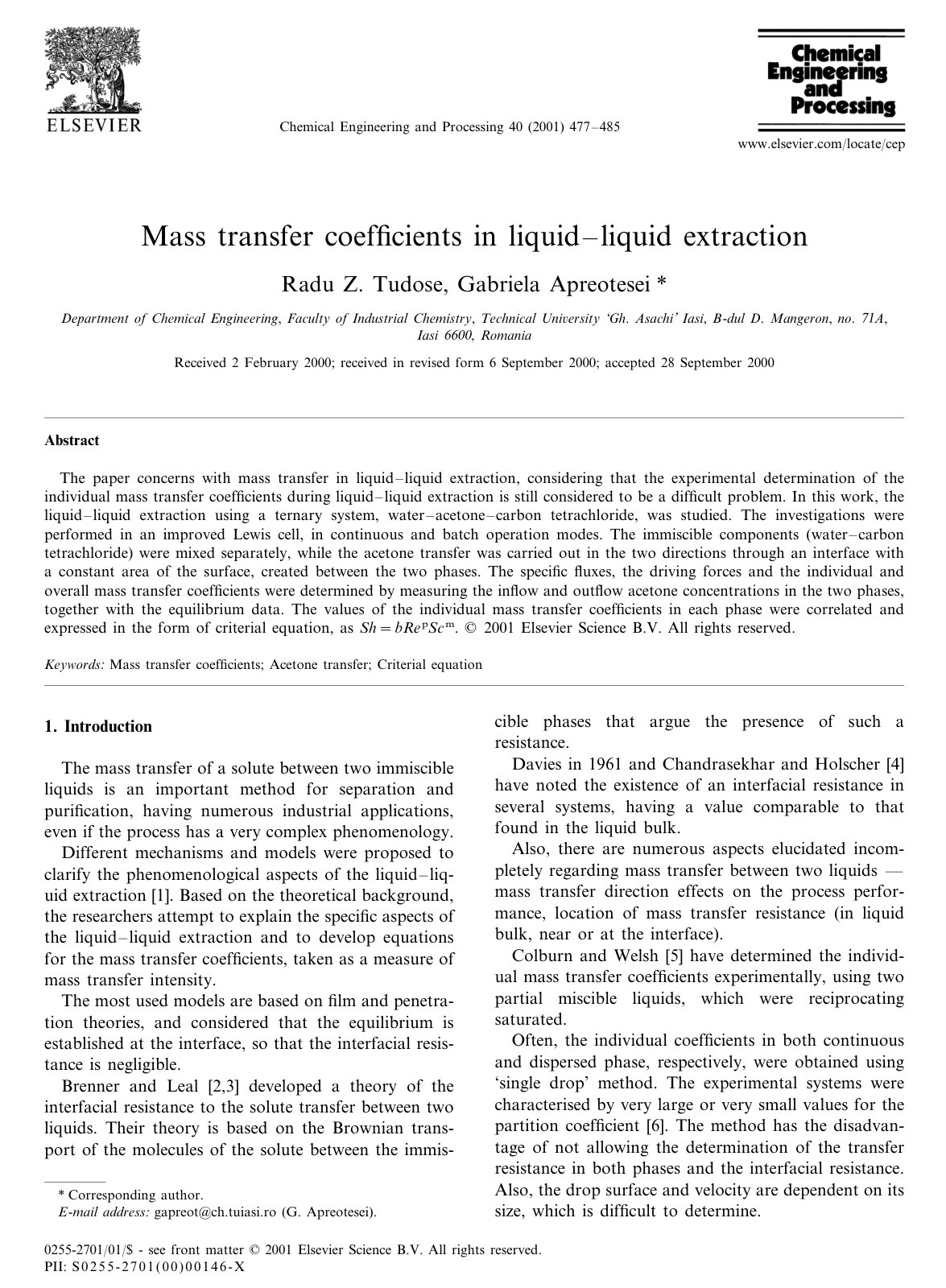 First page of Mass transfer coefficients in liquid liq