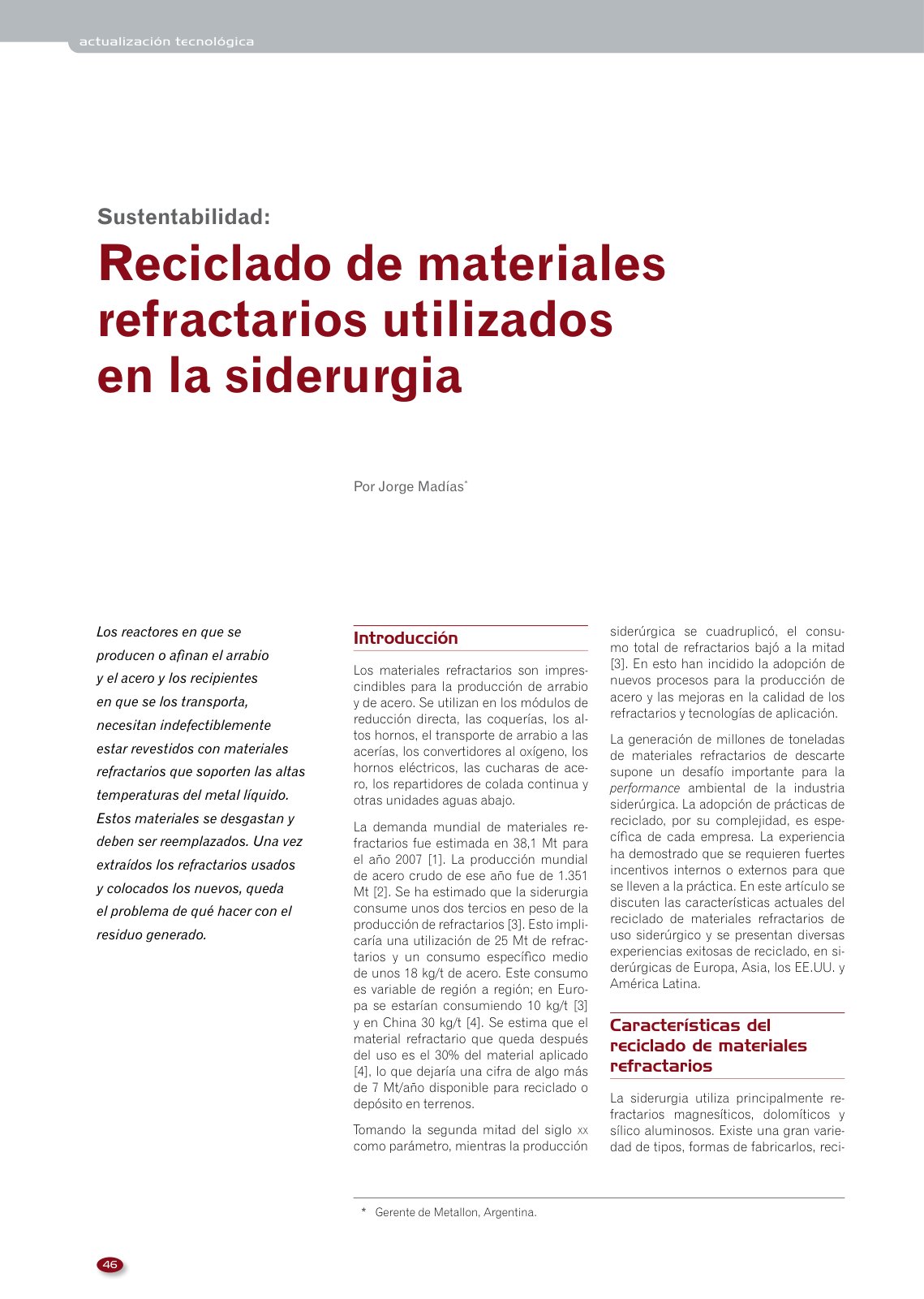 First page of Reciclado de materiales refractarios uti