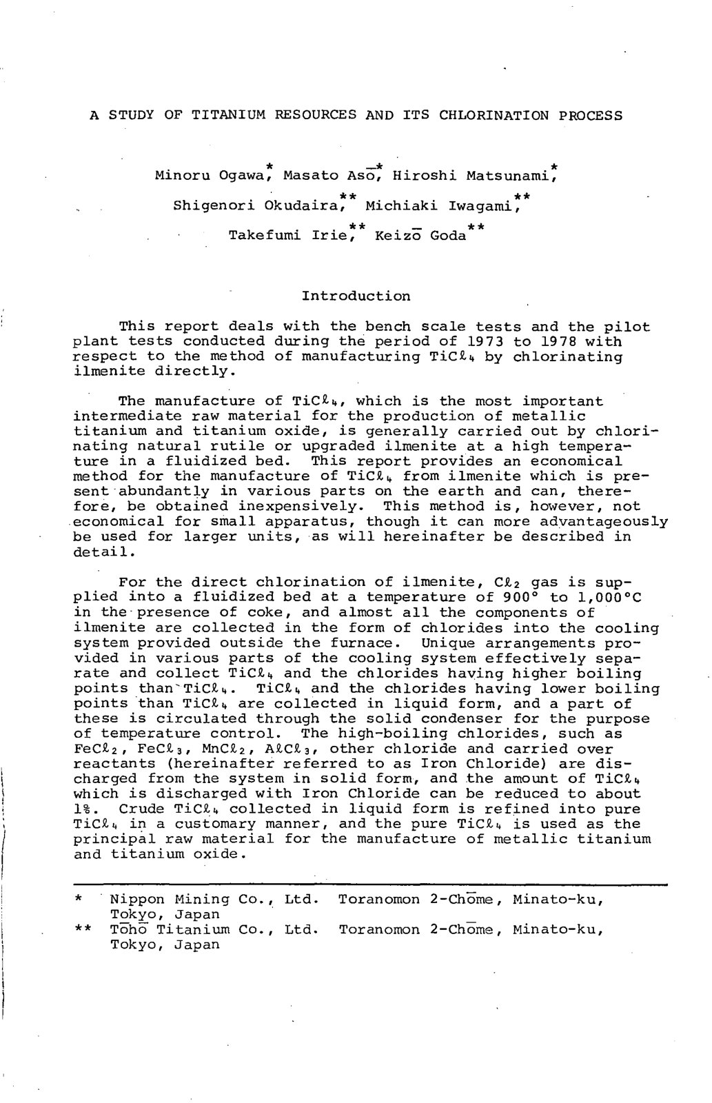 First page of A STUDY OF TITANIUM RESOURCES AND ITS CHLORINATION PROCESS