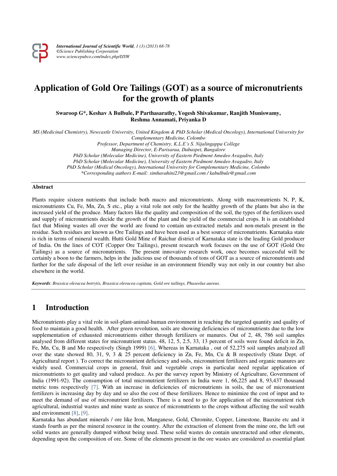 First page of Application of Gold Ore Tailings GOT as
