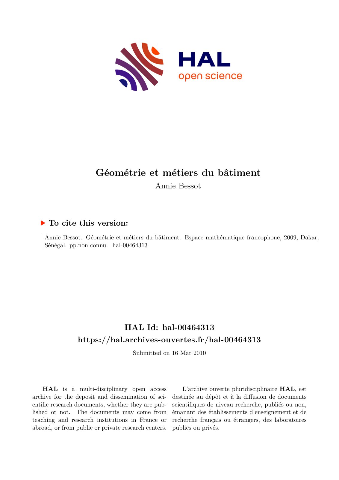 First page of Geometrie et metiers du batiment