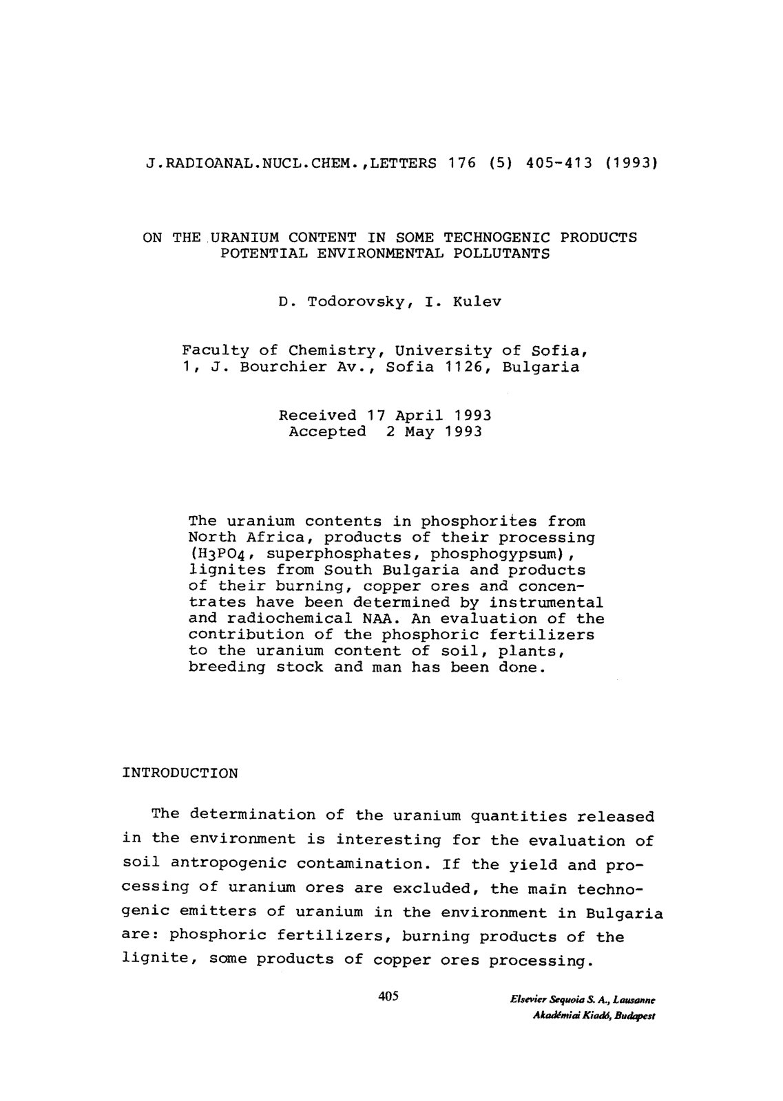 First page of On the uranium content in some technogen