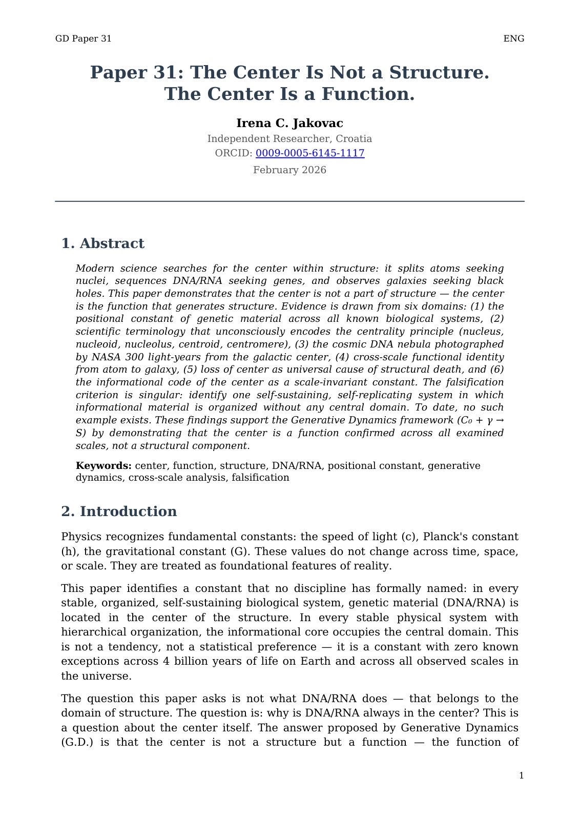 First page of Paper 31 The Center Is Not a Structure T
