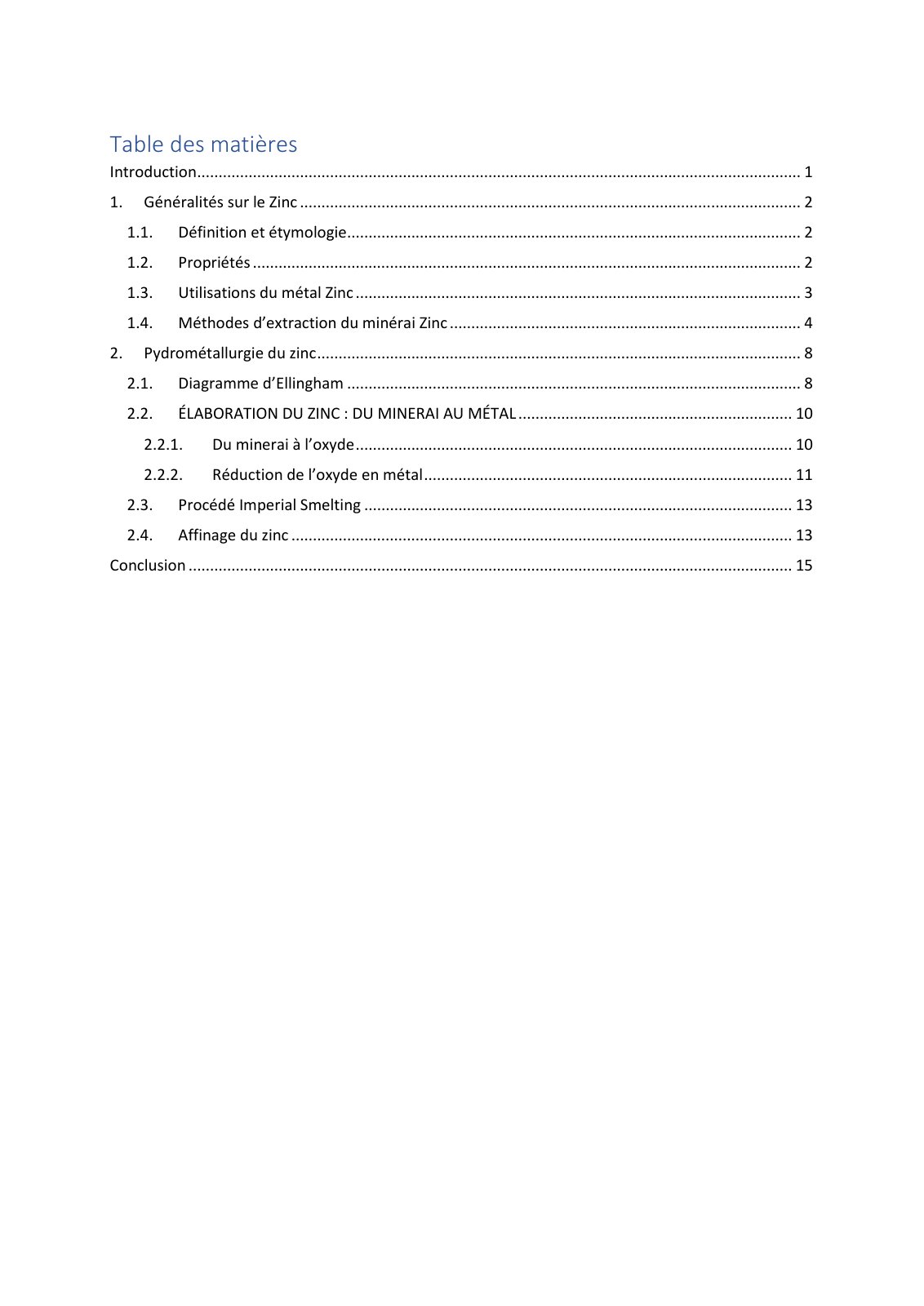 First page of 633356709 Pyrometallurgie du zinc