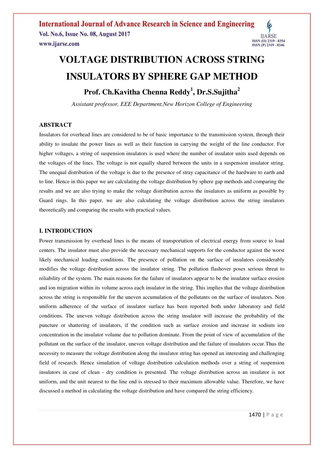 First page of VOLTAGE DISTRIBUTION ACROSS STRING INSUL