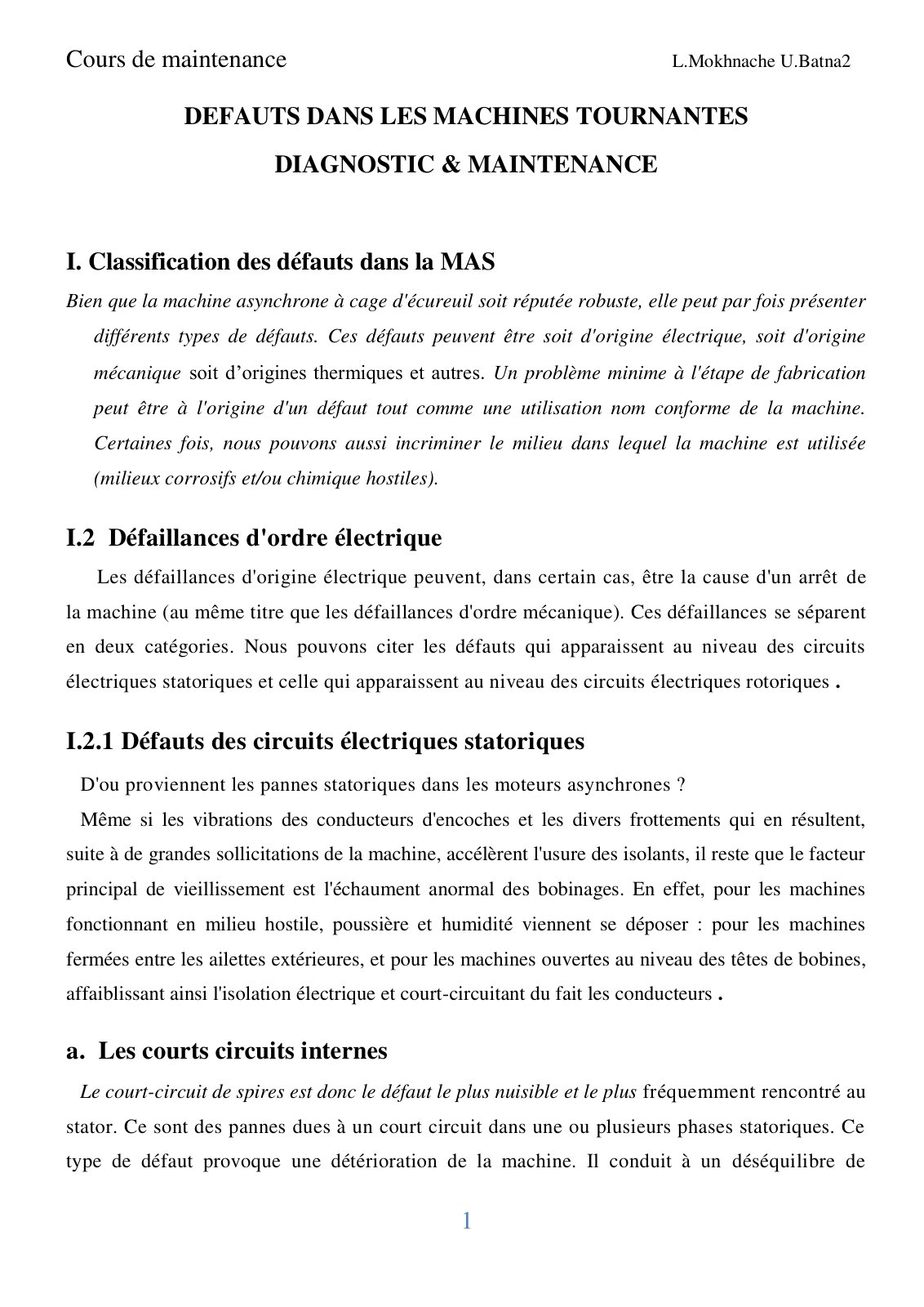 First page of defaillances machines l3elt mokhnache