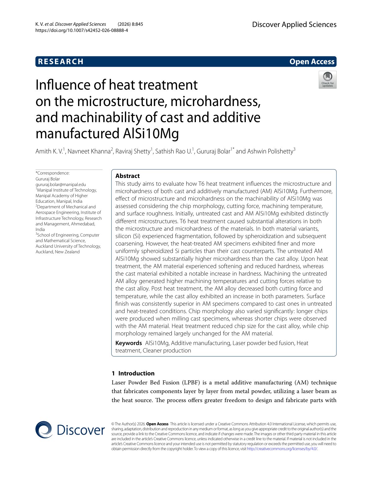 First page of 2026 Amith AlSi10Mg Heat Treatment Microstructure