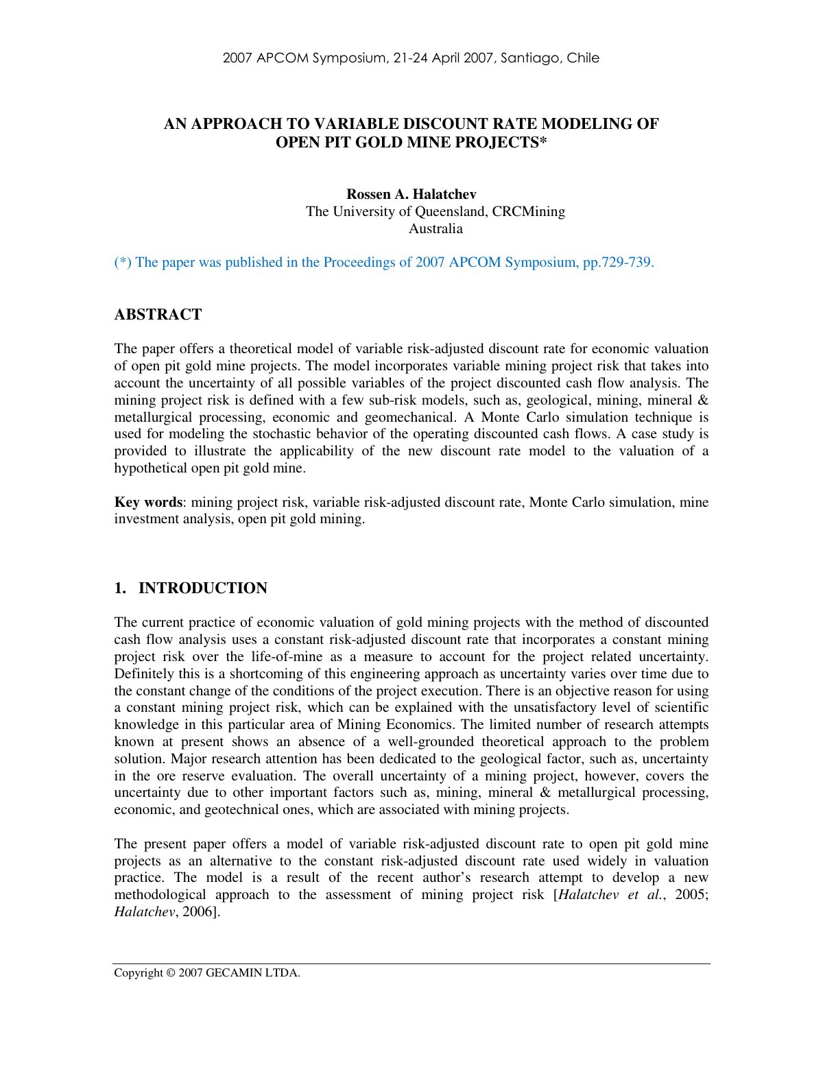 First page of An approach to variable discount rate mo
