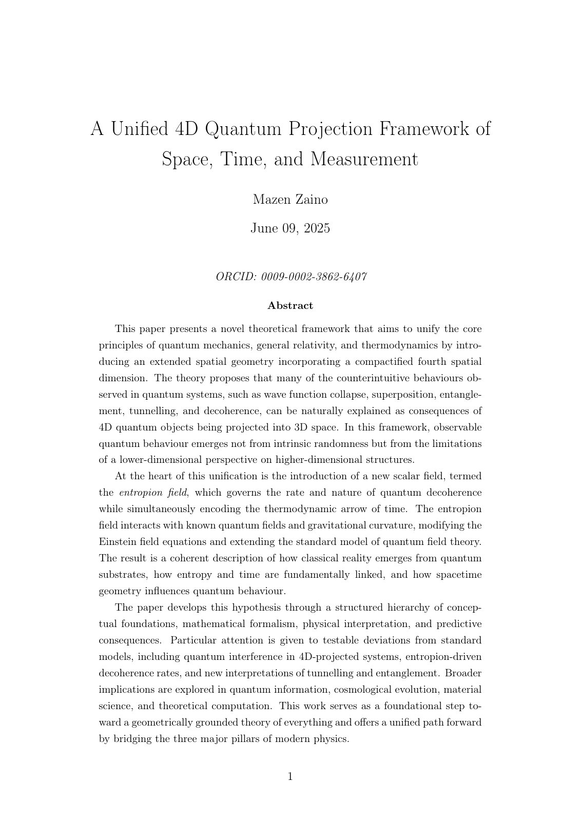 First page of A Unified 4D Quantum Projection Framewor