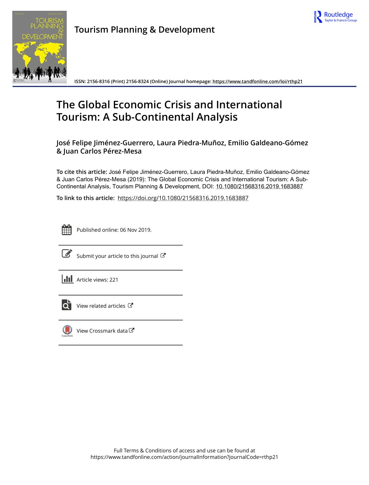 First page of The Global Economic Crisis and International Tourism: A Sub-Continental Analysis
